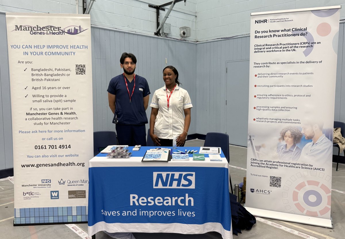 Research colleagues Danyal &amp; Portia had a brilliant time at @osfc_info, sharing information about routes into research careers. &amp; offering the opportunity to take part in research on the spot, with students of Bangladeshi and Pakistani heritage able to join Genes &amp; Health study.