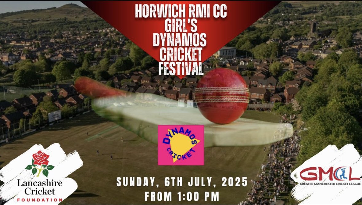 Horwich RMI CC Juniors (@hrmiccjuniors) on Twitter photo **HORWICH’S FIRST EVER GIRLS FESTIVAL**
Sun 6th July 1pm
10 teams - 80-90 girls participating
Namploy food, Ice cream van, Bars open, Music
<a href="/EGERTON_CC/">EgertonCricketClub</a> <a href="/EdgworthCRC/">Edgworth Cricket & Recreation Club</a> <a href="/MontonCricket/">Monton and Weaste CC</a> <a href="/Westhoughton_CC/">Westhoughton CC</a> <a href="/EuxtonCC/">EuxtonCC</a> <a href="/AthertonCC/">Atherton CC</a> <a href="/LeylandCC/">Leyland Cricket Club</a> <a href="/WoodbankCC/">Woodbank CC</a> <a href="/GtrMcrCricket/">The Greater Manchester Cricket League</a> <a href="/LancsCricketFDN/">Lancashire Cricket Foundation</a> **HORWICH’S FIRST EVER GIRLS FESTIVAL**
Sun 6th July 1pm
10 teams - 80-90 girls participating
Namploy food, Ice cream van, Bars open, Music
<a href="/EGERTON_CC/">EgertonCricketClub</a> <a href="/EdgworthCRC/">Edgworth Cricket & Recreation Club</a> <a href="/MontonCricket/">Monton and Weaste CC</a> <a href="/Westhoughton_CC/">Westhoughton CC</a> <a href="/EuxtonCC/">EuxtonCC</a> <a href="/AthertonCC/">Atherton CC</a> <a href="/LeylandCC/">Leyland Cricket Club</a> <a href="/WoodbankCC/">Woodbank CC</a> <a href="/GtrMcrCricket/">The Greater Manchester Cricket League</a> <a href="/LancsCricketFDN/">Lancashire Cricket Foundation</a>