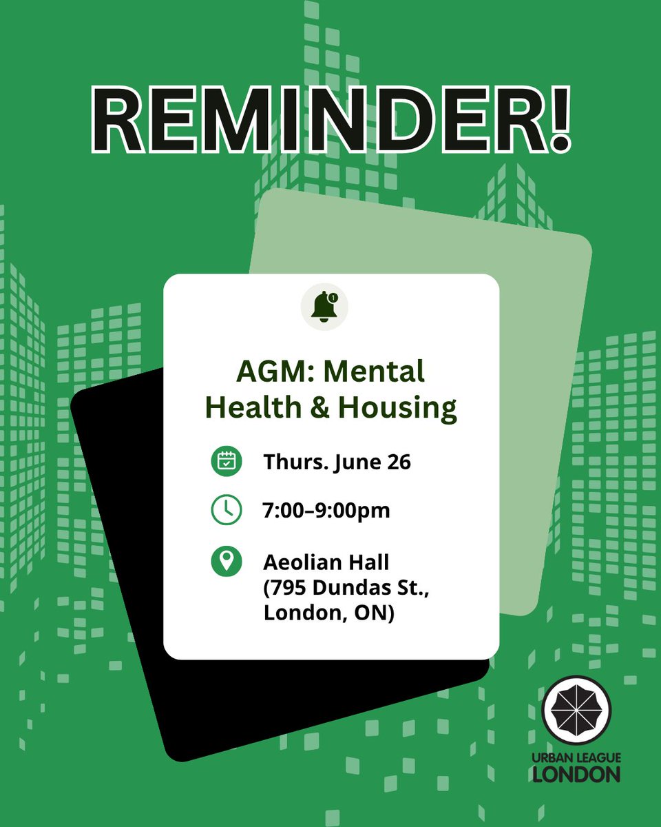 ULLdn's tweet image. EVENT REMINDER! 📣

Join us tonight, Thurs. June 26 from 7–9pm for our AGM at Aeolian Hall to wrap up and reflect on the 2024-25 year! Not only will we be voting in new board members, but we will be awarding our Green Awards!

Learn more ➡ urbanleague.ca/event-listings…