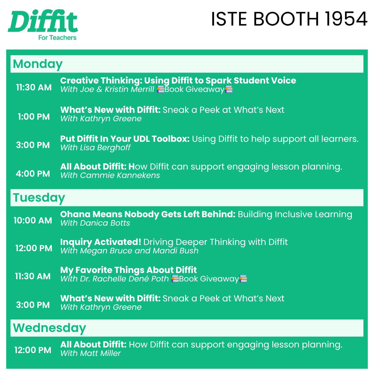 Learn_AndGo's tweet image. Booth takeover! 🔥 Catch me + @MeganTheBruce at #ISTELive Booth 1954 on Tuesday at 12PM for “Inquiry Activated!” 🎙️ Learn how to drive deeper thinking using @DiffitApp !

Let’s talk student curiosity + engagement. 🧠💡 #EdTech #DiffitForTeachers #ISTELive