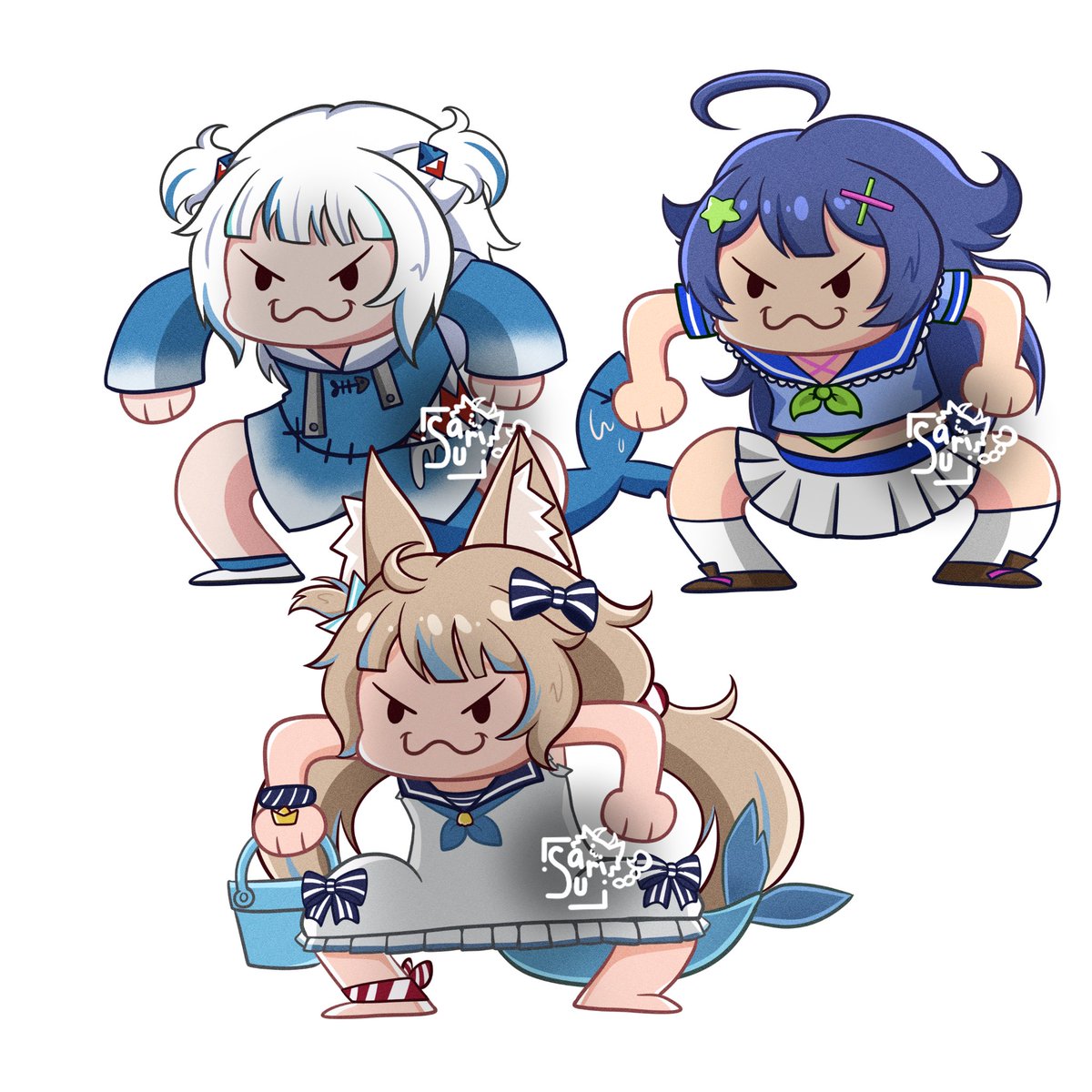 UriSasuri's tweet photo. Ofc I had to turn Gura and Senzawa into Gremlins too for... no particular reason whatsoever 👀

#samekosaba #gawrt https://t.co/SgFtr7VO4K