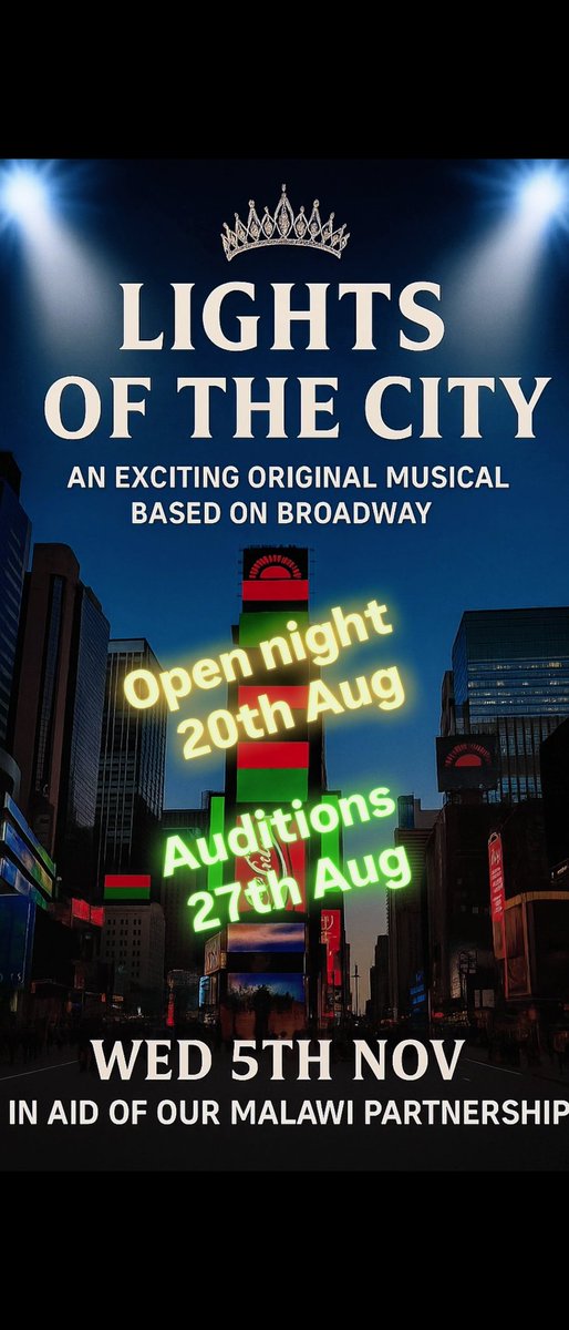 🇲🇼 🎶 Lights Of The City 🎶🇲🇼 5th November 
An exciting, original musical based on broadway, in aid of our Malawi partnership. Info evening and auditions are open to anyone in the Largs community.
Keep your eyes peeled for more details.