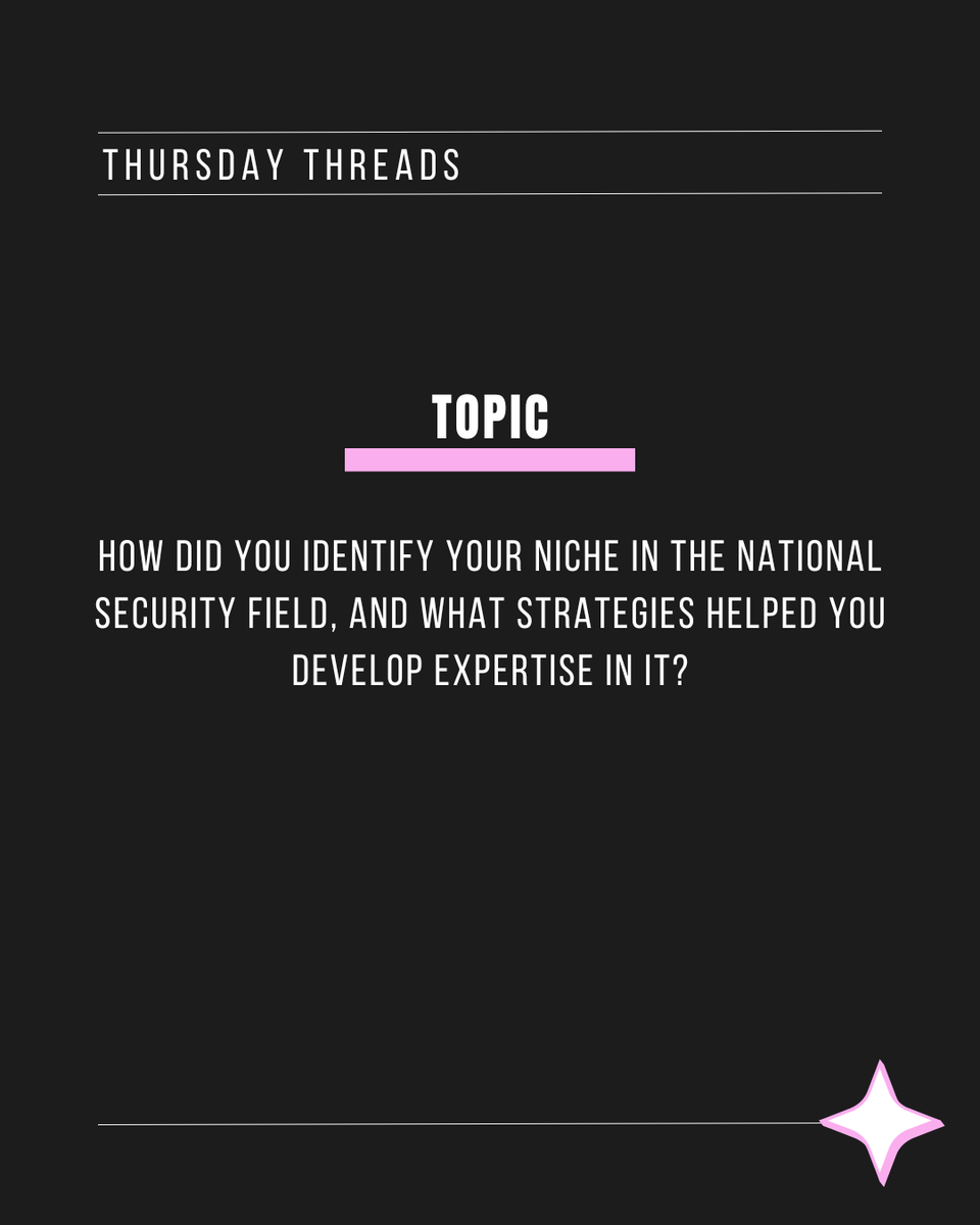 👇 Let’s turn this into a conversation—what do you think? #NatSecGirlSquad⁠
⁠
How did you identify your niche in the national security field, and what strategies helped you develop expertise in it?⁠
⁠
 #CareerGrowth #NatSecPathways #MentorshipInSecurity