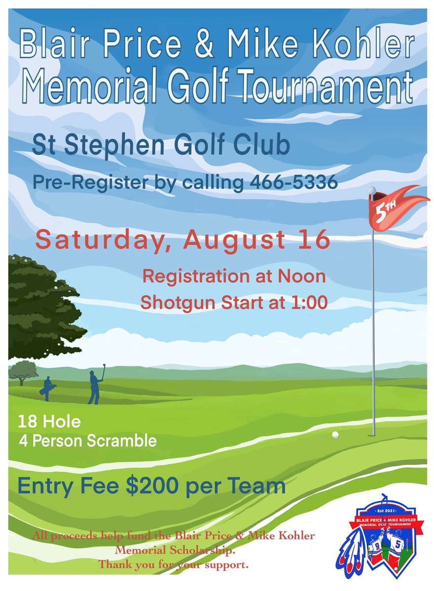 WaweigWarriors's tweet photo. It’s that time of year, once again.
Get your team together and register for our 5th annual Blair Price and Mike Kohler Memorial Golf Tournament.
Tee time is 1 o’clock on Saturday, August 16th.
Gifts and grub for all golfers.
See you in a few weeks! https://t.co/aEQaSLJ7m2