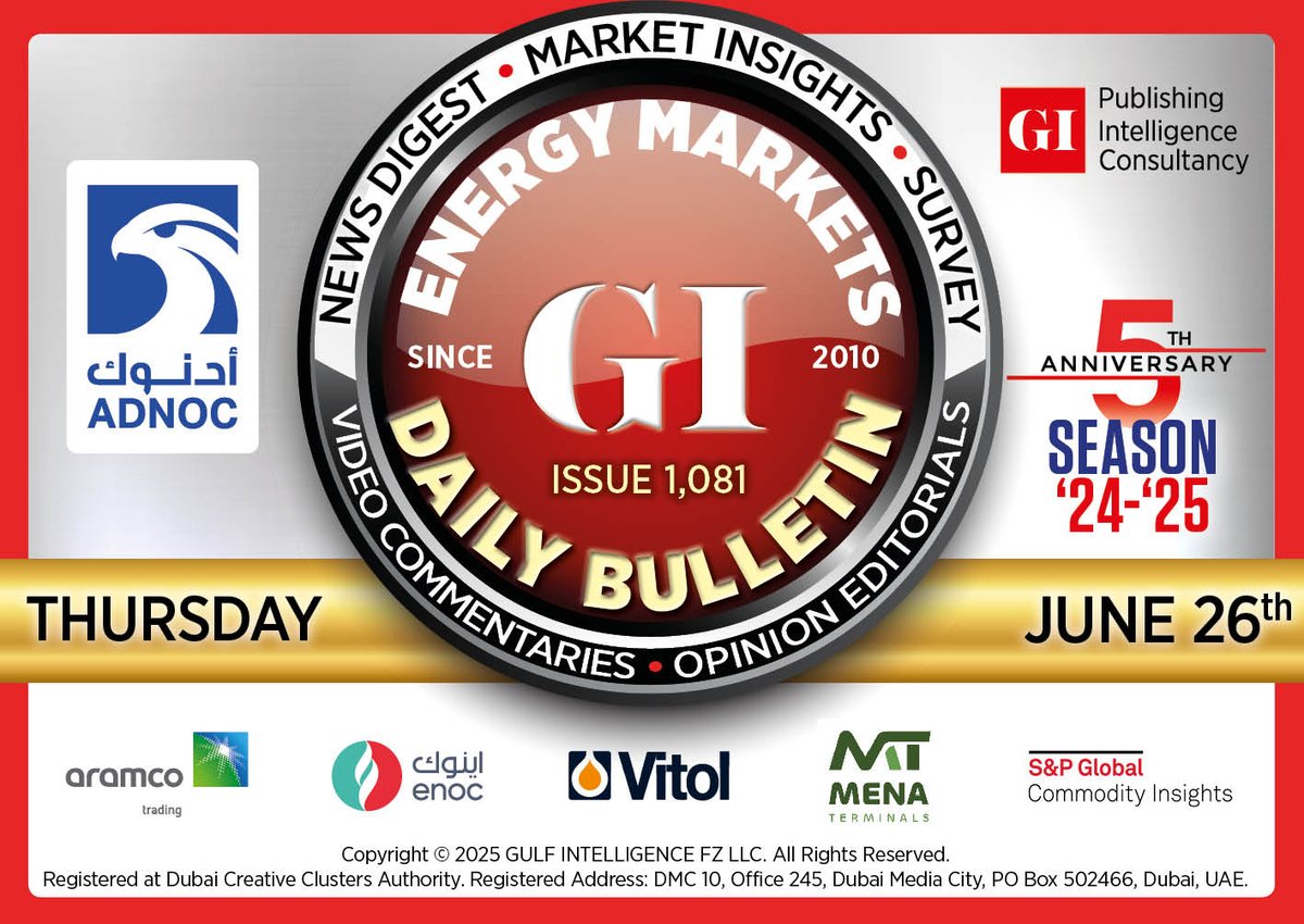 gulf_intel's tweet photo. As Iran and Israel pause, oil markets remain suprisingly steady.
Click here to read more: https://t.co/38mnocnbf0
#OOTT #US #TradePolicy #Tariffs
#TankerRates #OilShipping #IranIsrael #Geopolitics
@Kpler @CipherClimate @LauryHaytayan
@NRGInstitute @ADNOCGroup @aramco @vitolnews @SPGCI @enoc_official