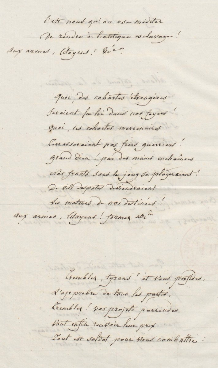 Le 26 juin 1836 s’éteignait Rouget de Lisle, alors en passant une Marseillaise copiée de sa main, pour le sculpteur David d’Angers ! ⤵️