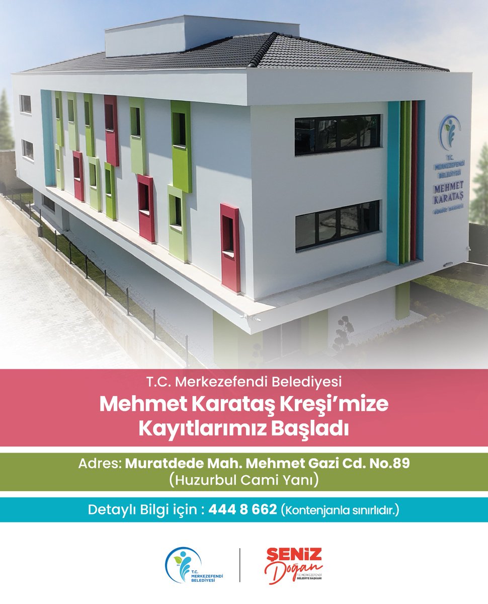 İlçemize kazandırdığımız üçüncü kreşimiz Mehmet Karataş Kreşi’mize kayıtlar başladı. 

Muratdede Mahallemizde ikamet eden 3, 4 ve 5 yaşındaki çocuklarımızın kayıt olabileceği kreşimize başvurular kontenjanla sınırlıdır.