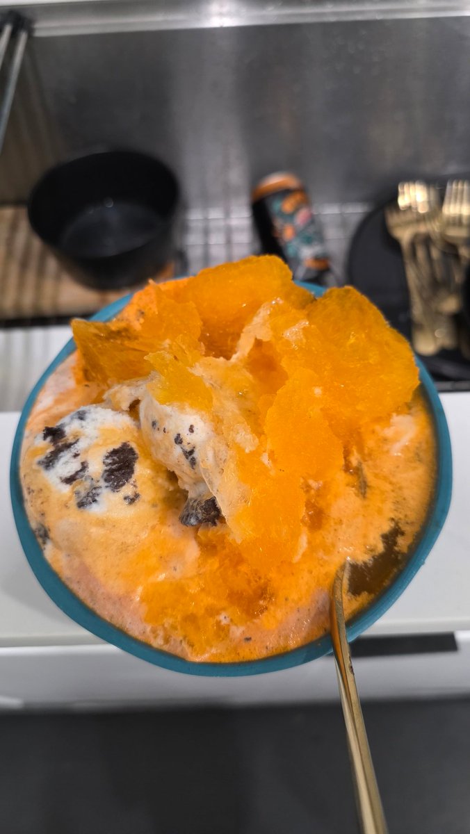 YesPerhapz's tweet photo. @webegga Me when the boys are doing more shots so I go to the kitchen and make my own concoction with a hard Mountain Dew that had been left in the freezer and the cookies and cream ice cream they'd just picked up. 

Gotta enjoy my Balatro ad they play some real poker. https://t.co/dhJbNgXSFt