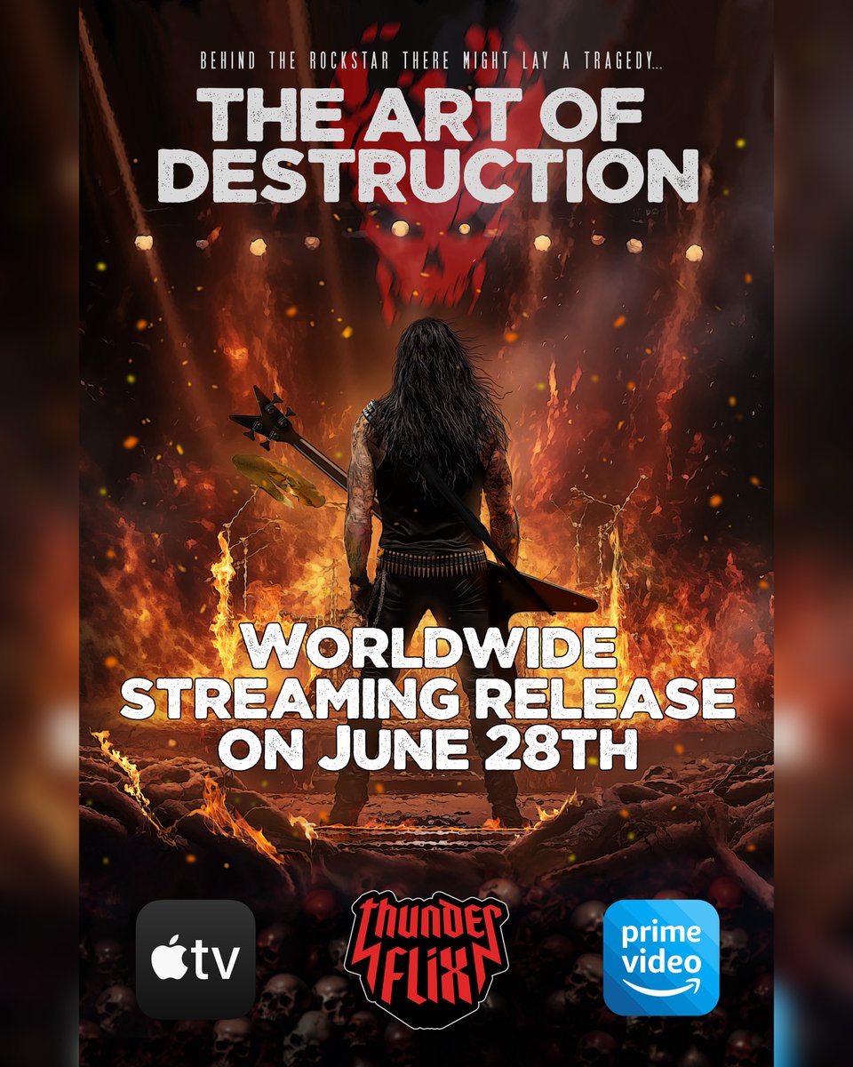 destruction's tweet image. MOVIE OUT FOR STREAMING THIS WEEKEND!
Our "The Art of Destruction" documentary is finally out for streaming worldwide this Saturday June 28th!

Check it out on:
@thunderflix666 
@AmazoneprimeD 
@AppleTV 

Please spread the word! 😀
P.S. Physical release after Summer!