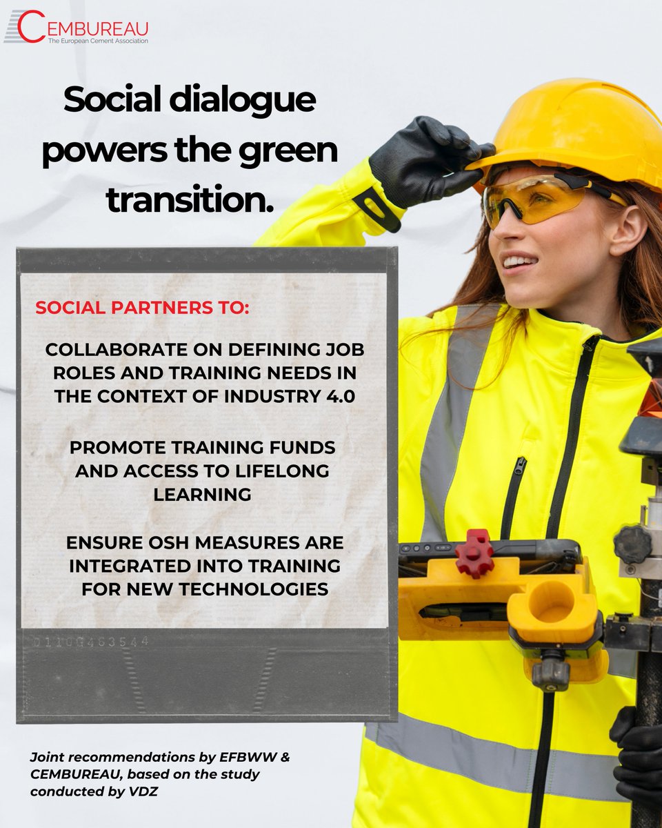 CEMBUREAU (@cembureau) on Twitter photo #CementSkills2030 project shows how #decarbonisation & digitalisation are reshaping jobs across the sector. Without worker & employer engagement, the transition risks falling short.
🔹 Labour shortages
🔹 New #OSH risks
🔹 Gaps in training access
cembureau.eu/media/ykicqkoh…
<a href="/EFBWW_/">EFBWW - @efbww.bsky.social</a> #CementSkills2030 project shows how #decarbonisation & digitalisation are reshaping jobs across the sector. Without worker & employer engagement, the transition risks falling short.
🔹 Labour shortages
🔹 New #OSH risks
🔹 Gaps in training access
cembureau.eu/media/ykicqkoh…
<a href="/EFBWW_/">EFBWW - @efbww.bsky.social</a>