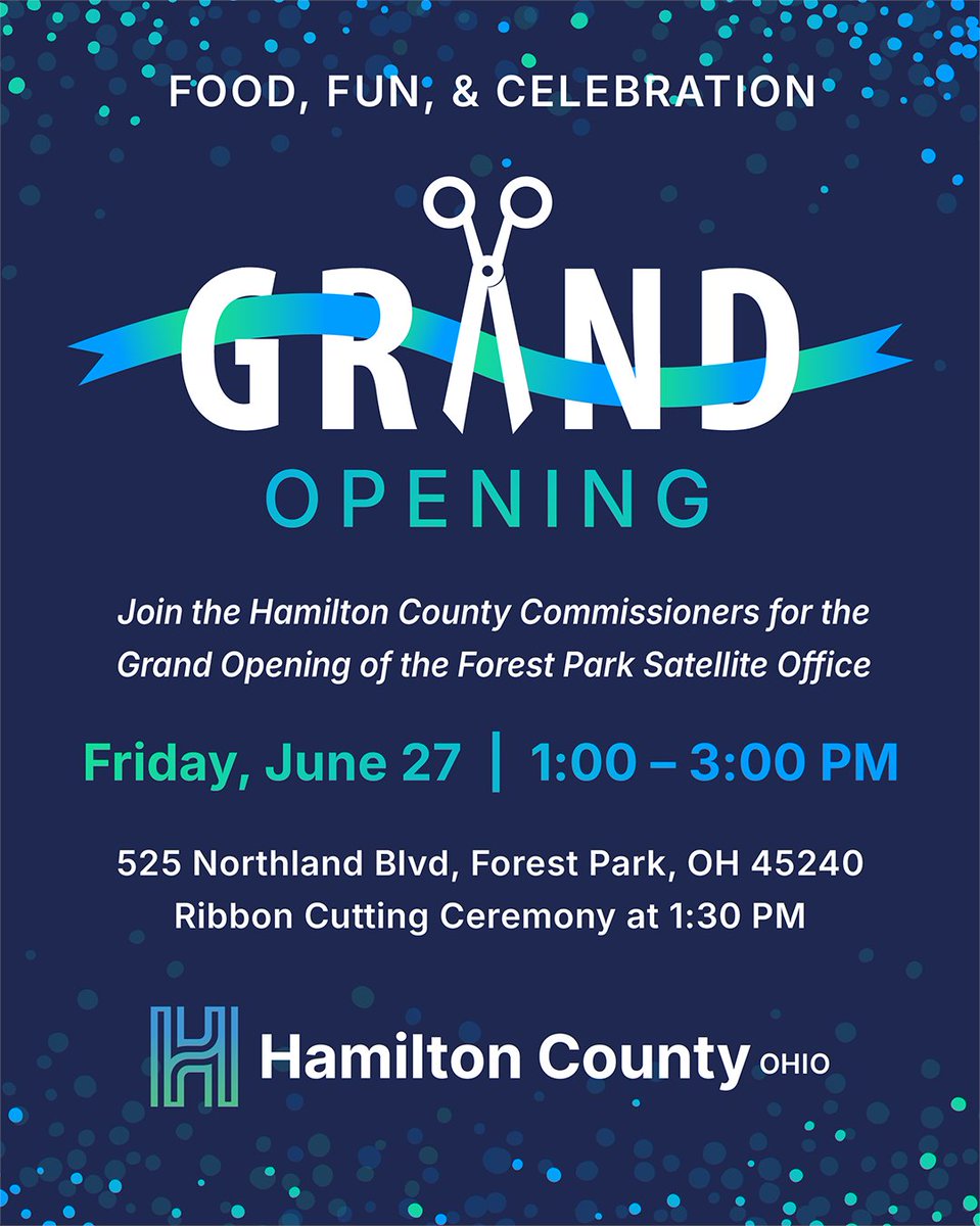 Hamilton County, OH (@hamiltoncntyoh) on Twitter photo Tomorrow's the big day 🎉
Join us for the Grand Opening of our new Forest Park Satellite Office on Friday, June 27, 1–3 PM at 525 Northland Blvd.
Live EMA demos 🚨 | 513Relief Bus tours 🚐 | Free food 🍔
RSVP: kimberly.lee@hamiltoncountyohio.gov Tomorrow's the big day 🎉
Join us for the Grand Opening of our new Forest Park Satellite Office on Friday, June 27, 1–3 PM at 525 Northland Blvd.
Live EMA demos 🚨 | 513Relief Bus tours 🚐 | Free food 🍔
RSVP: kimberly.lee@hamiltoncountyohio.gov