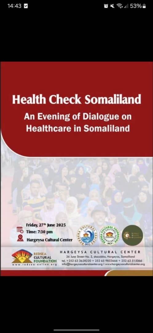 Ayan Mahamoud MBE (@gobannimo) on Twitter photo Huge welcome to Somaliland Health Professionals from the UK, USA, and beyond <a href="/SomHealthEx/">SomaliHealthExchange ( SHE)</a>
Please join us for their finale in #Somaliland public meeting.
Health Check Somaliland.
What they we learned and witnessed while they were in the Somaliland regional health centres. Huge welcome to Somaliland Health Professionals from the UK, USA, and beyond <a href="/SomHealthEx/">SomaliHealthExchange ( SHE)</a>
Please join us for their finale in #Somaliland public meeting.
Health Check Somaliland.
What they we learned and witnessed while they were in the Somaliland regional health centres.
