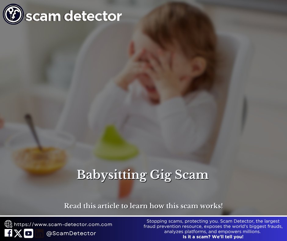 Nanny/Babysitting Gig Scam Alert! ⚠️

Behind "loving family" ads, lurk deceptive schemes. Learn how the "Nanny For Hire" scam operates &amp; protect yourself from fraudulent job offers. Stay safe online!

Read more: scam-detector.com/article/nanny-…

#NannyScam #JobScam #ScamAlert