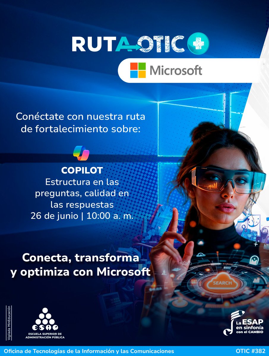 ¡Aprende a sacarle el máximo provecho a Copilot! Descubre cómo crear prompts efectivos y comunicarte mejor con tu IA.
🕙 Conéctate HOY a las 10:00 a.m. a nuestra transmisión en vivo 👉 youtube.com/live/TF56vSPku…
#RutaOTICMás
