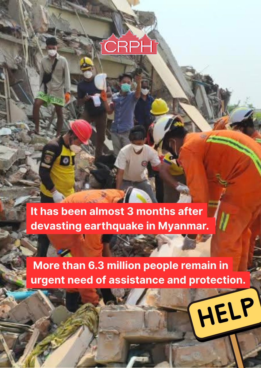 CrphMyanmar's tweet image. The disaster added another layer of suffering to an already struggling population. Even before the #earthquake, more than 3.5 million were displaced by conflict.
Help #Myanmar's people!
Find out more: eng.mizzima.com/2025/06/25/237…