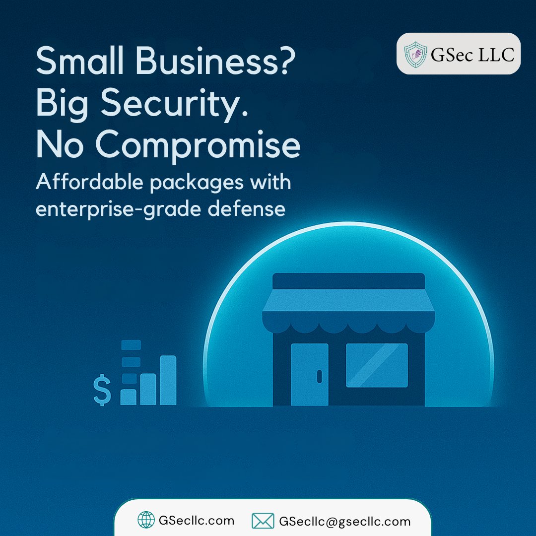 GSecLLC's tweet photo. 🏢 Small Business? Big Security. No Compromise. 

💼 Security isn’t a luxury — it’s your foundation.
🔗 Explore our SMB packages – https://t.co/3eRT60hUya
#SmallBusinessSecurity #CyberProtection #CMMCCompliance #Cybersecurity #EnterpriseDefense #SMBSupport #RiskManagement https://t.co/6dKqg8gSlz