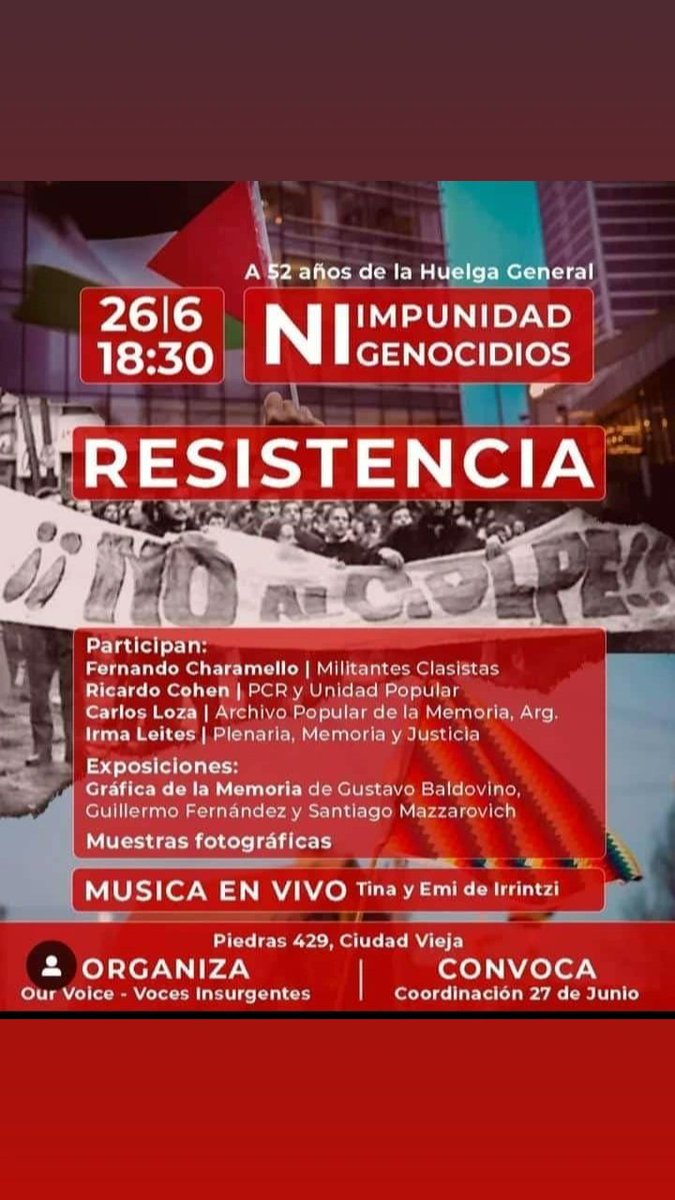 Será un gusto enorme participar de esta charla organizada por Our Voice.
Es necesaria la lucha por la verdad histórica, contra el relato oficial y los relatos impuestos.
Contra el fascismo y los traidores.
Siempre en contra, nunca 4 y 7.