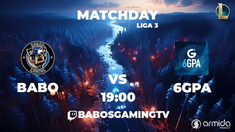 🚨MATCHDAY LIGA 3.1🚨

Tonight our <a href="/LeagueOfLegends/">League of Legends</a> Main Team will be facing <a href="/6GPAcom/">6GPA</a> for Matchday 3 - GLHF! 🍀
 
⏰ 19:00 CEST 
📺 twitch.tv/babosgamingtv
🎙️ <a href="/Allisrem/">Allisrem</a> 

Our lineup:
@ag0nylol 
<a href="/Mirai_lol/">Mirai</a>
<a href="/ItsKoniLoL/">Koni</a>
<a href="/plutotheracer/">pluto</a>
<a href="/Siegfried_lol/">Siegfried</a>