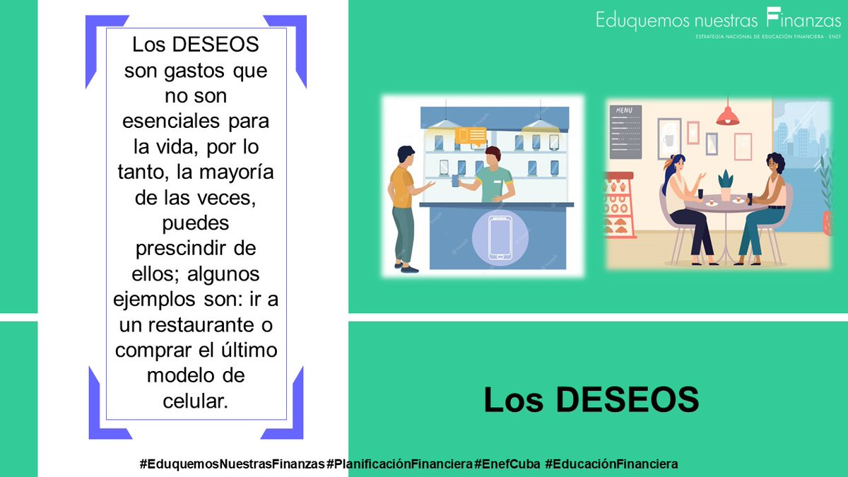 Los deseos son algo que queremos, pero no necesariamente nos va la vida con ello sino que podemos ajustarlos.  Son los primeros que podemos eliminar o reducir cuando tenemos una meta de ahorro por ejemplo. 
¿Qué crees?
#EduquemosNuestrasFinanzas 
#PlanificaciónFinanciera
