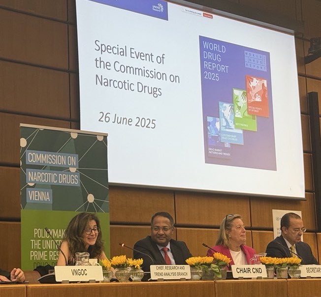 UN Commission on Narcotic Drugs (@cnd_tweets) on Twitter photo Now presenting the #WorldDrugReport2025 📘
Angela Me, Chief of <a href="/UNODC/">UN Office on Drugs & Crime</a> Research, shares key findings including on:
▪️ Impacts of drug use on health & communities
▪️ Environmental damage from illicit drug markets
▪️ The nexus between drugs & organized crime Now presenting the #WorldDrugReport2025 📘
Angela Me, Chief of <a href="/UNODC/">UN Office on Drugs & Crime</a> Research, shares key findings including on:
▪️ Impacts of drug use on health & communities
▪️ Environmental damage from illicit drug markets
▪️ The nexus between drugs & organized crime