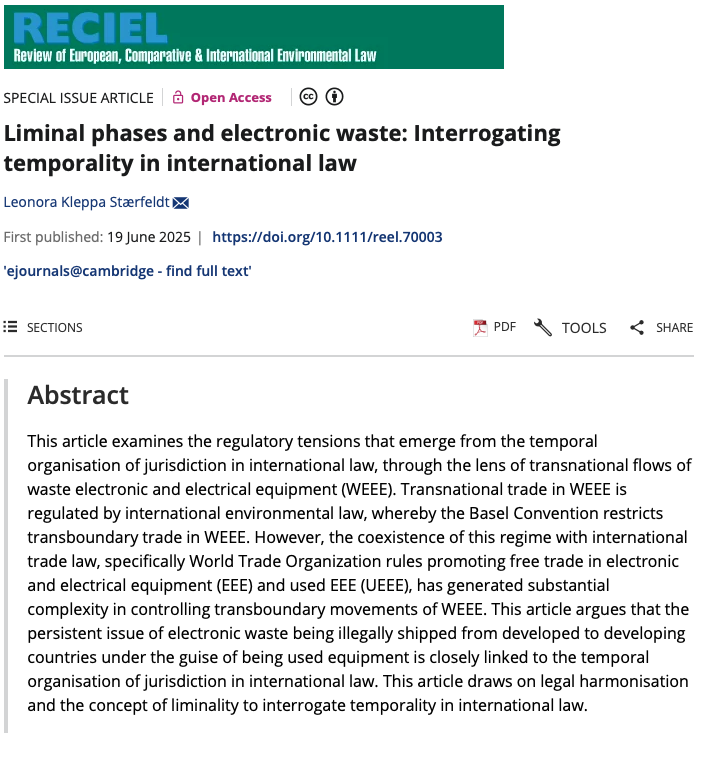 RECIELjournal's tweet image. 📦 When is a used laptop a product and when is it hazardous waste?

🔗 doi.org/10.1111/reel.7…

In @RECIELjournal Leonora Kleppa Stærfeldt explores how legal ambiguity around e-waste can sometimes enable illegal shipments from rich to poor countries.