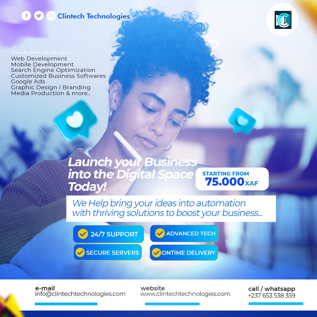 Clintech_Tech's tweet image. Launch your business into the digital space today 
Sens us a Dm let&apos;s get you started
