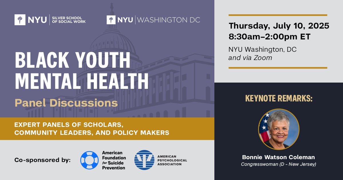 NYU Silver (@nyusilver) on Twitter photo 5 years after <a href="/TheBlackCaucus/">The Black Caucus</a> “Ring The Alarm” report, the #BlackYouthMentalHealth crisis still demands urgent attention. Join us in person/virtually on 7/10 (8:30am-2pm ET) <a href="/NYUWashingtonDC/">NYU Washington DC</a> to discuss progress, persistent challenges & next steps: web.cvent.com/event/2c390bda…. 5 years after <a href="/TheBlackCaucus/">The Black Caucus</a> “Ring The Alarm” report, the #BlackYouthMentalHealth crisis still demands urgent attention. Join us in person/virtually on 7/10 (8:30am-2pm ET) <a href="/NYUWashingtonDC/">NYU Washington DC</a> to discuss progress, persistent challenges & next steps: web.cvent.com/event/2c390bda….