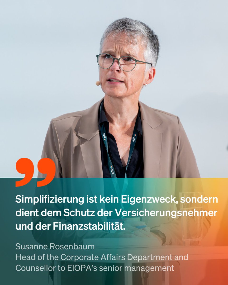 Klar ist: Regulierung muss innovationsfreundlich sein, damit Deutschland und Europa wettbewerbsfähig bleiben. Laut Susanne Rosenbaum (<a href="/eiopa_europa_eu/">EIOPA 🇪🇺</a>) profitieren davon auch die Endverbraucher/-innen. #VersReg25