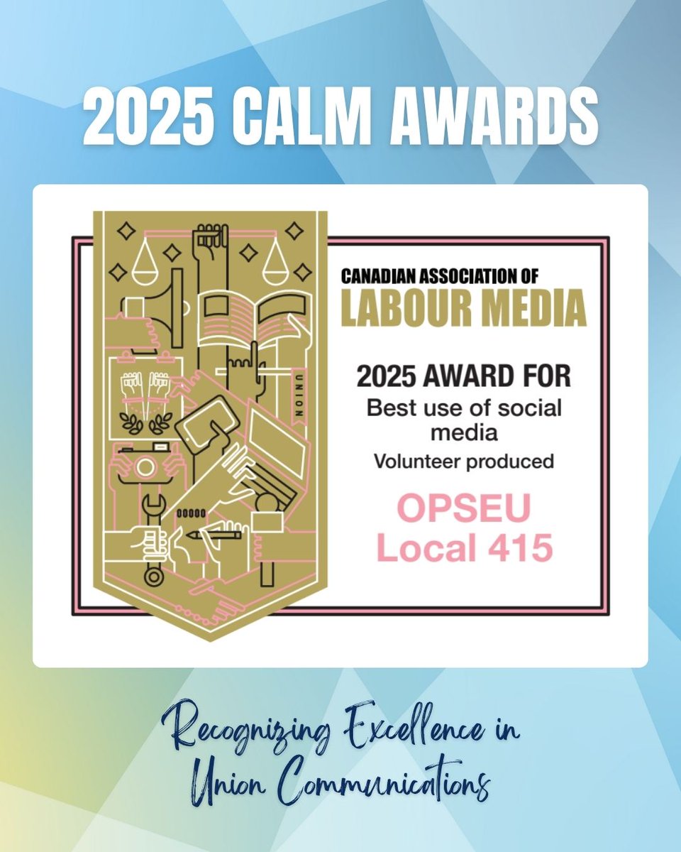 CanLabourMedia's tweet image. The Best Use of Social Media by a Union Award (Volunteer Produced) goes to OPSEU Local 415!

You can find them on Facebook and Instagram:
facebook.com/opseu415/
instagram.com/opseulocal415/