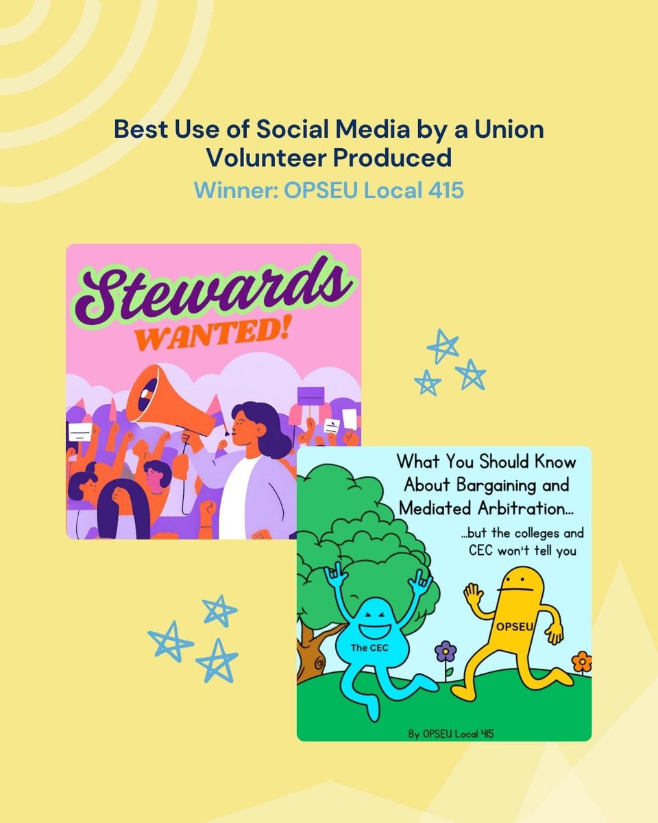 CanLabourMedia's tweet image. The Best Use of Social Media by a Union Award (Volunteer Produced) goes to OPSEU Local 415!

You can find them on Facebook and Instagram:
facebook.com/opseu415/
instagram.com/opseulocal415/