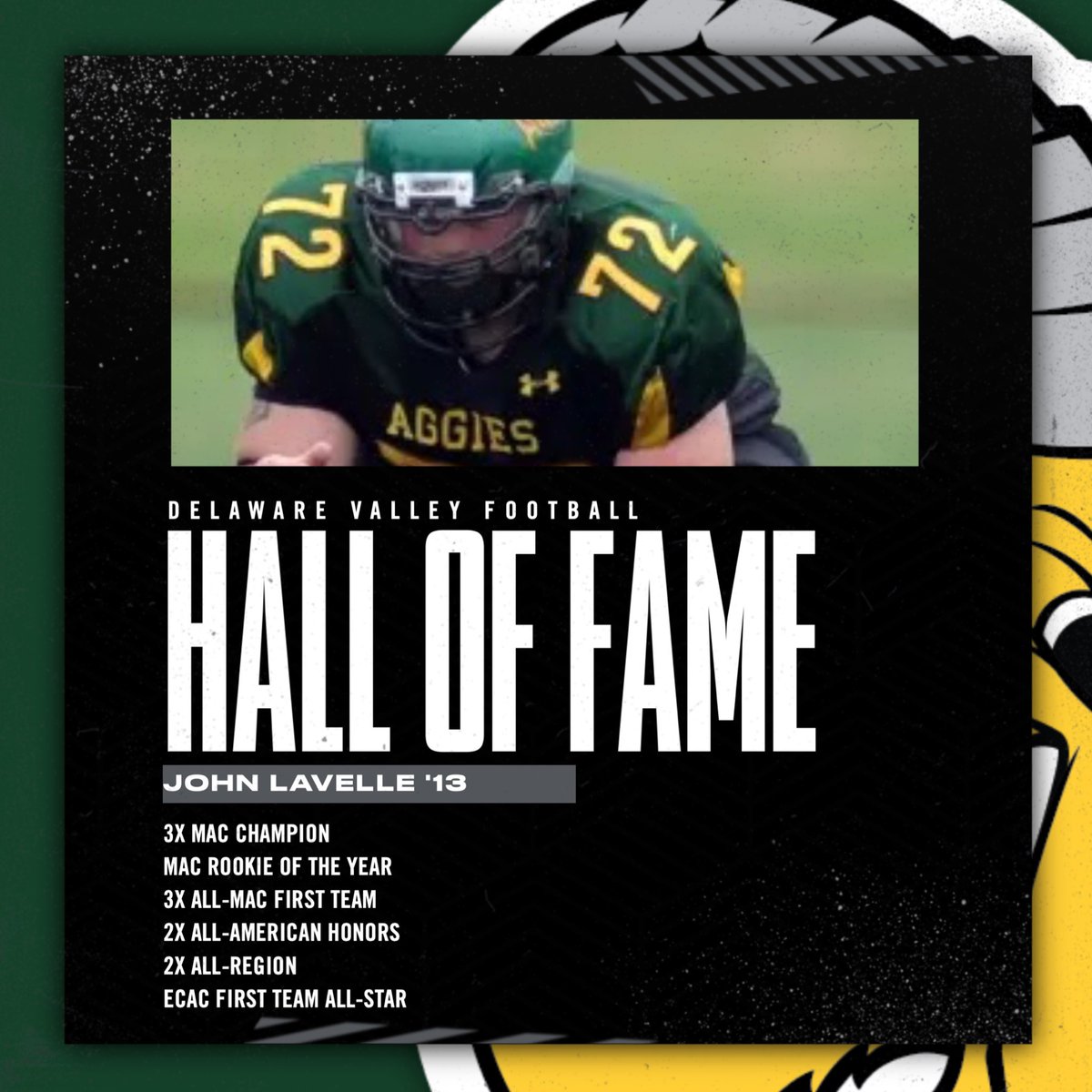 Congrats to offensive lineman John Lavelle for being inducted into the DelVal Athletics Hall of Fame!
#DelValFootball #A4L