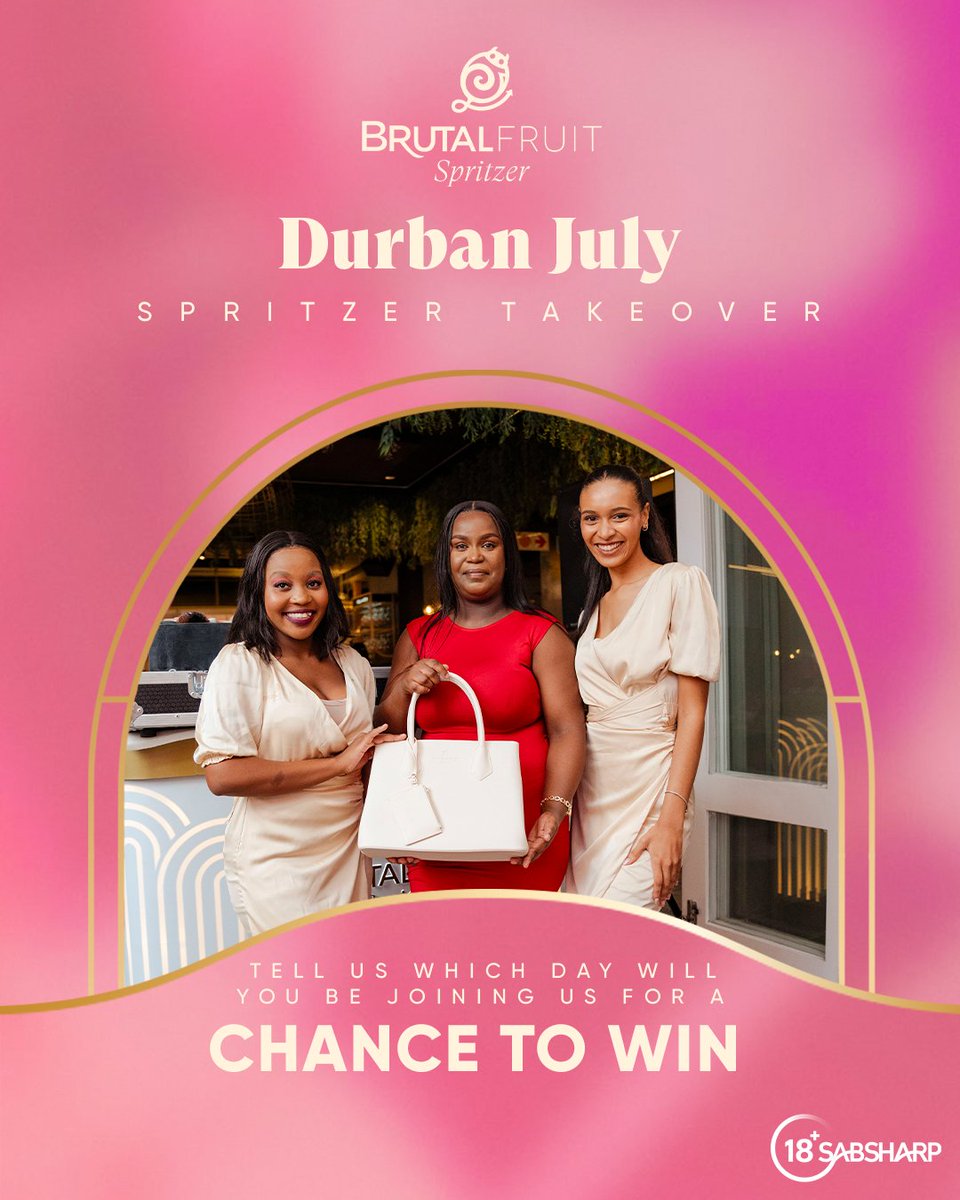 Don't just watch from the sidelines! Join us for a chance to win fabulous prizes this weekend on our #SpritzerTakeover. ✨ Come connect with your besties and enjoy the finer things in life. 💖​

​Besties, which day will you be joining us? 💁‍♀️ #DurbanJuly