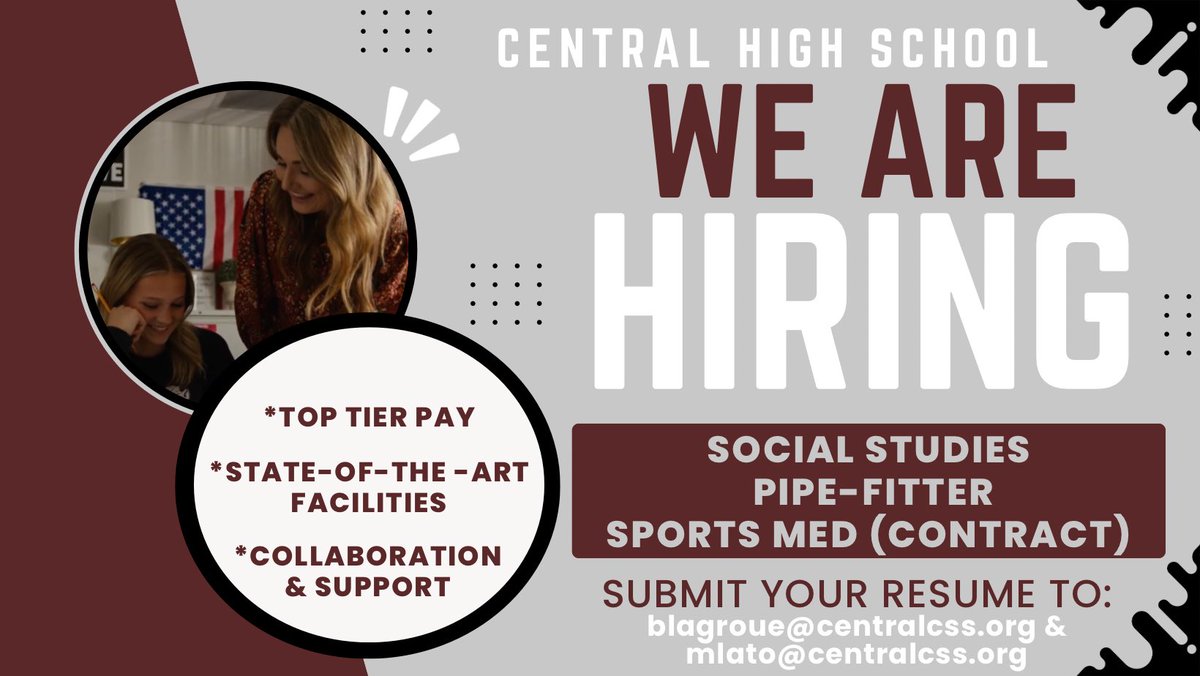 CHS Wildcat Scoop (@chswildcatscoop) on Twitter photo 📣 Come Join the Wildcat Family at CHS!
We’re on the lookout for passionate, purpose-driven professionals ready to inspire minds, support growth, and shape the future of our Wildcats! 🐾
If you believe in making a difference every day, we want to meet you!
<a href="/centralhighbr/">Central High School</a> 📣 Come Join the Wildcat Family at CHS!
We’re on the lookout for passionate, purpose-driven professionals ready to inspire minds, support growth, and shape the future of our Wildcats! 🐾
If you believe in making a difference every day, we want to meet you!
<a href="/centralhighbr/">Central High School</a>