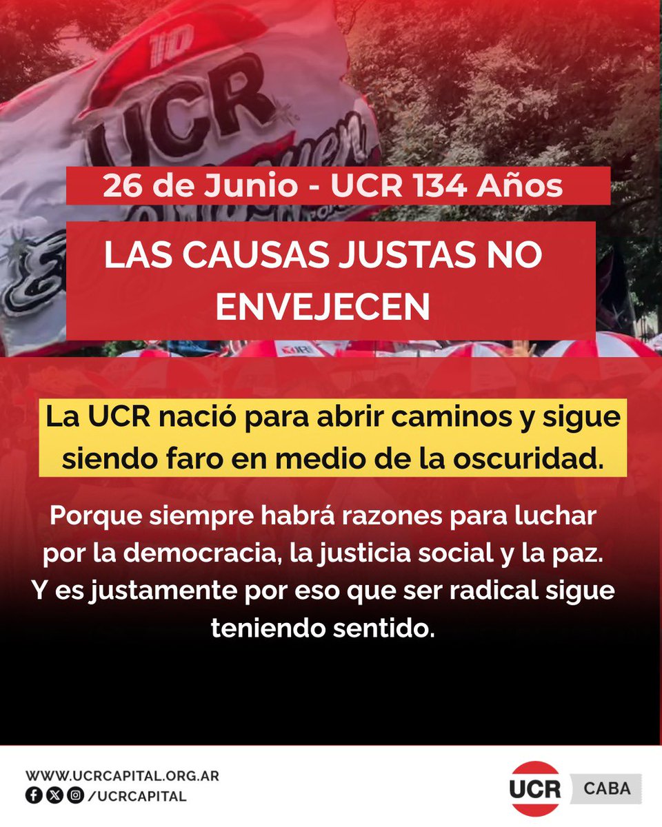 26 de junio | 134 años de historia radical.

En tiempos de individualismo extremo, violencia y desencanto, volvemos a nuestras raíces. 

Porque las causas justas no envejecen.