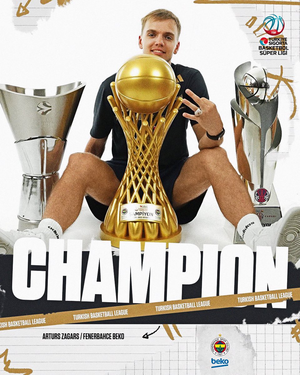 🏆🏆🏆 Arturs Zagars - Turkish Cup Winner, Euroleague Champion &amp; now crowned Turkish Basketball league Champion! 👏 #ArtursZagars #FenerbahceBeko #TurkishChamp2025 #TripleCrown #FutureSportsGroup #FutureMBB