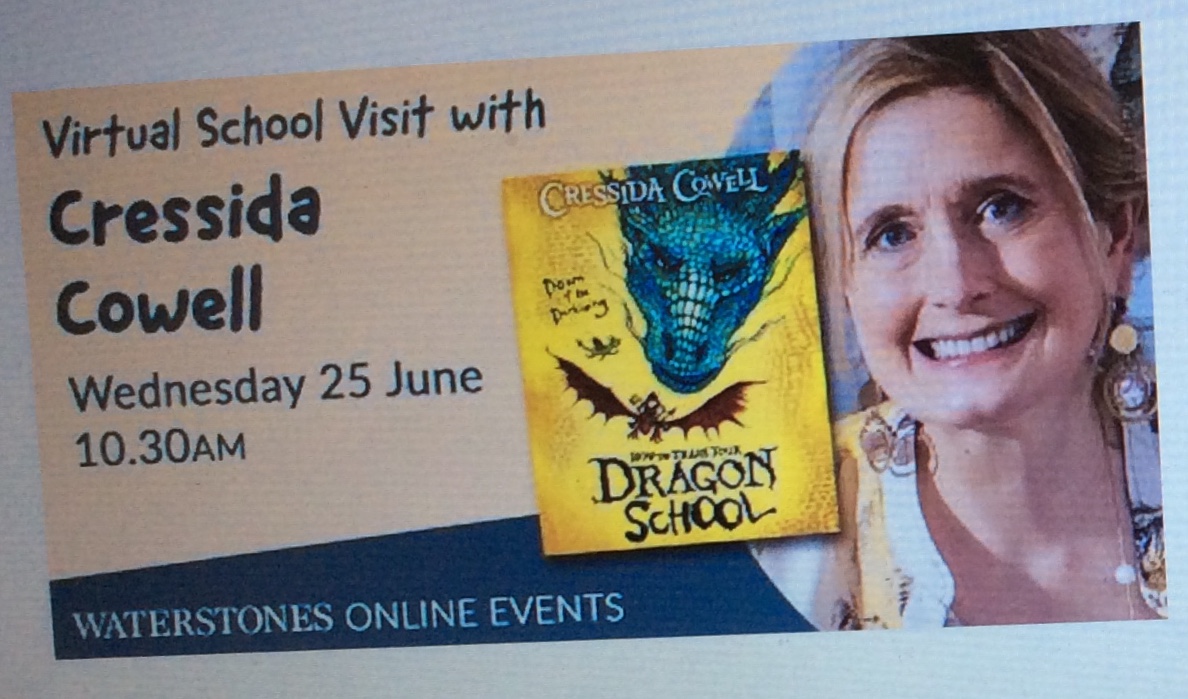 Cressida Cowell explained how she created her dragons on holidays as a child on a remote island in Scotland, as the rocks looked like dragons. She was so inspiring and the class agreed that her stories behind writing her first book of 'How to Train Your Dragon,' was amazing.