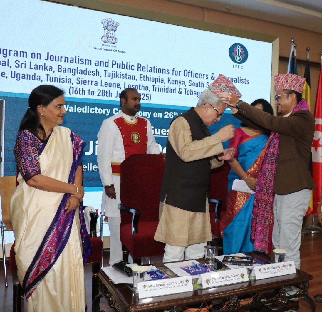 We had the honour of presenting the Hon’ble Governor of Telangana, Shri <a href="/Jishnu_Devvarma/">Jishnu Dev Varma</a> , with a traditional Nepali Dhaka topi and a Nepali translation of Prime Minister <a href="/narendramodi/">Narendra Modi</a> speeches. Hon'ble Governor having spent considerable time in Nepal, the Governor warmly greeted