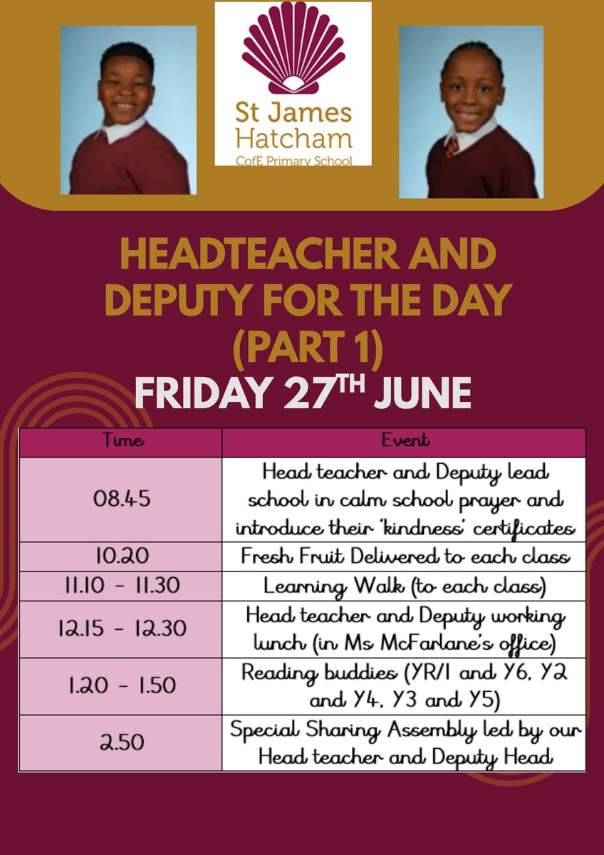 A special day planned tomorrow by the student Headteacher and Deputy!