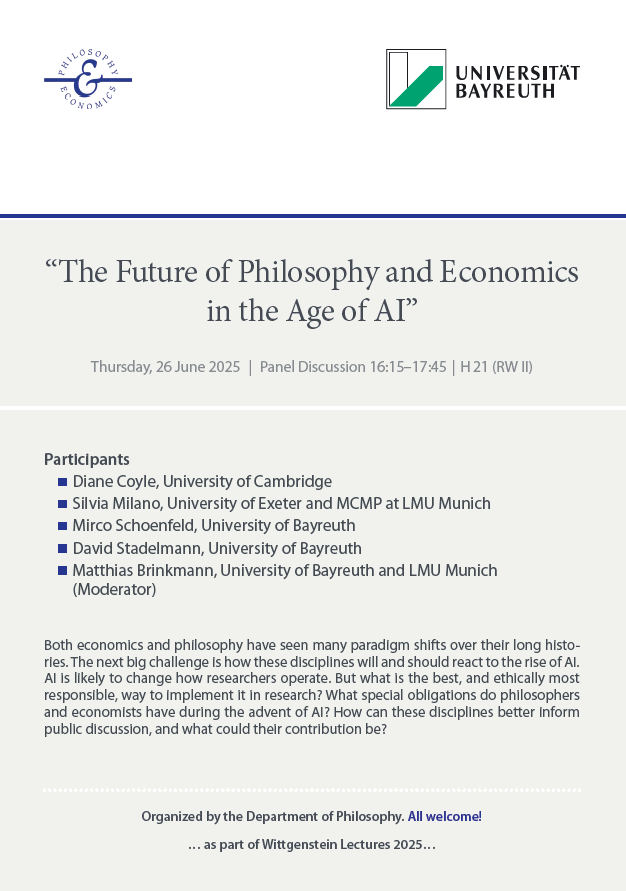 BennettInst's tweet image. Tune in today to watch Diane Coyle in a panel discussion on "The future of philosophy and economics in the age of AI". Hosted by @unibt
🕒3.15pm (GMT)
💻Online
Watch here: mms.uni-bayreuth.de/Panopto/Pages/…