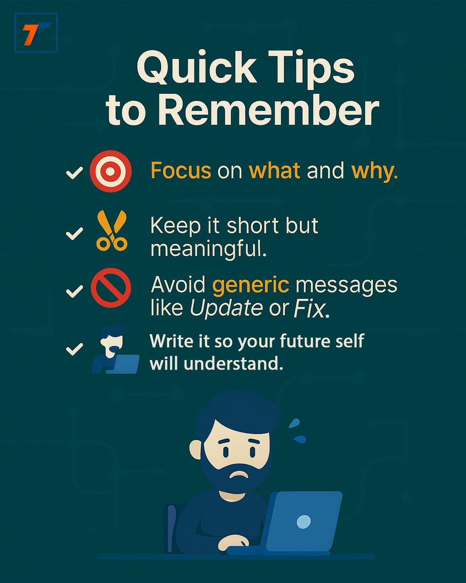 TechnanosoftTec's tweet image. “Your commit messages tell a story. Let’s make them great.” #GitGood #DevLife #CodeNewbie #CleanCode #SoftwareEngineering #DevTips #TechTwitter #CodeQuality #OpenSource #ProgrammingTips