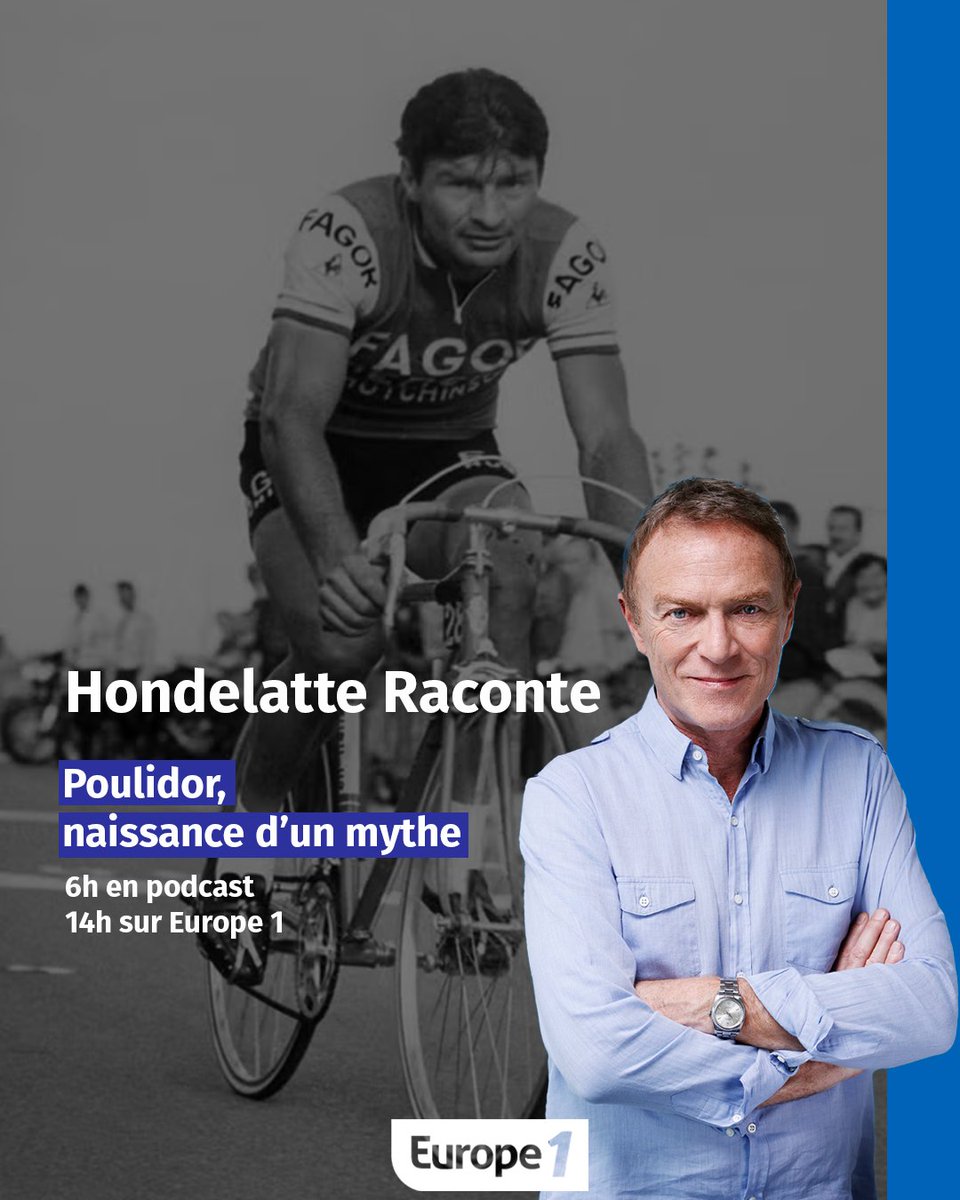 👉Poulidor, naissance d’un mythe
📍6h en #podcast
📍14h sur <a href="/Europe1/">Europe 1</a>
Un petit pan de l’histoire d’un grand champion français, Raymond Poulidor. 
Invité : Christian Laborde, auteur de «Duel sur le volcan» (Editions Albin Michel)
#hondelatteraconte
<a href="/hondelatte/">HONDELATTE</a>