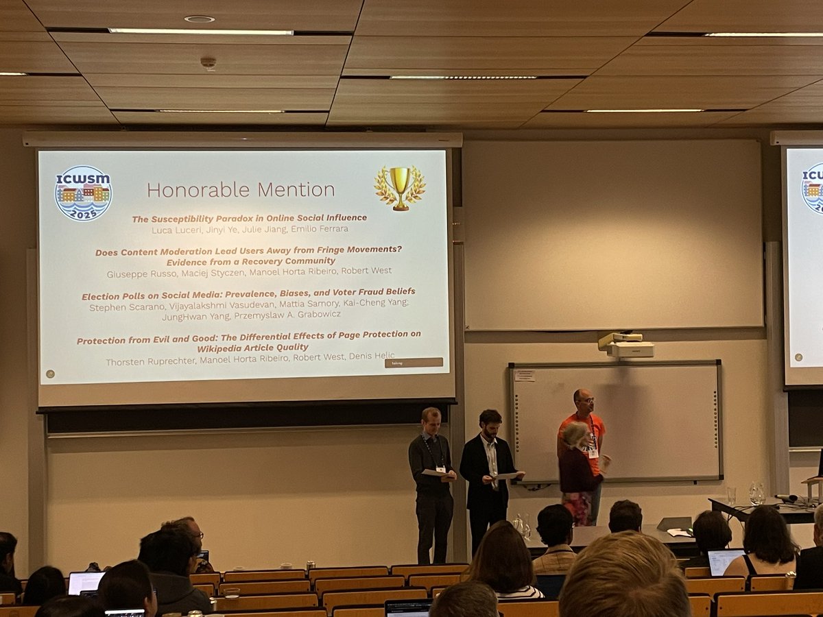 icwsm's tweet image. Best paper award and honorable mentions 🏆
Congrats to all authors! #icwsm