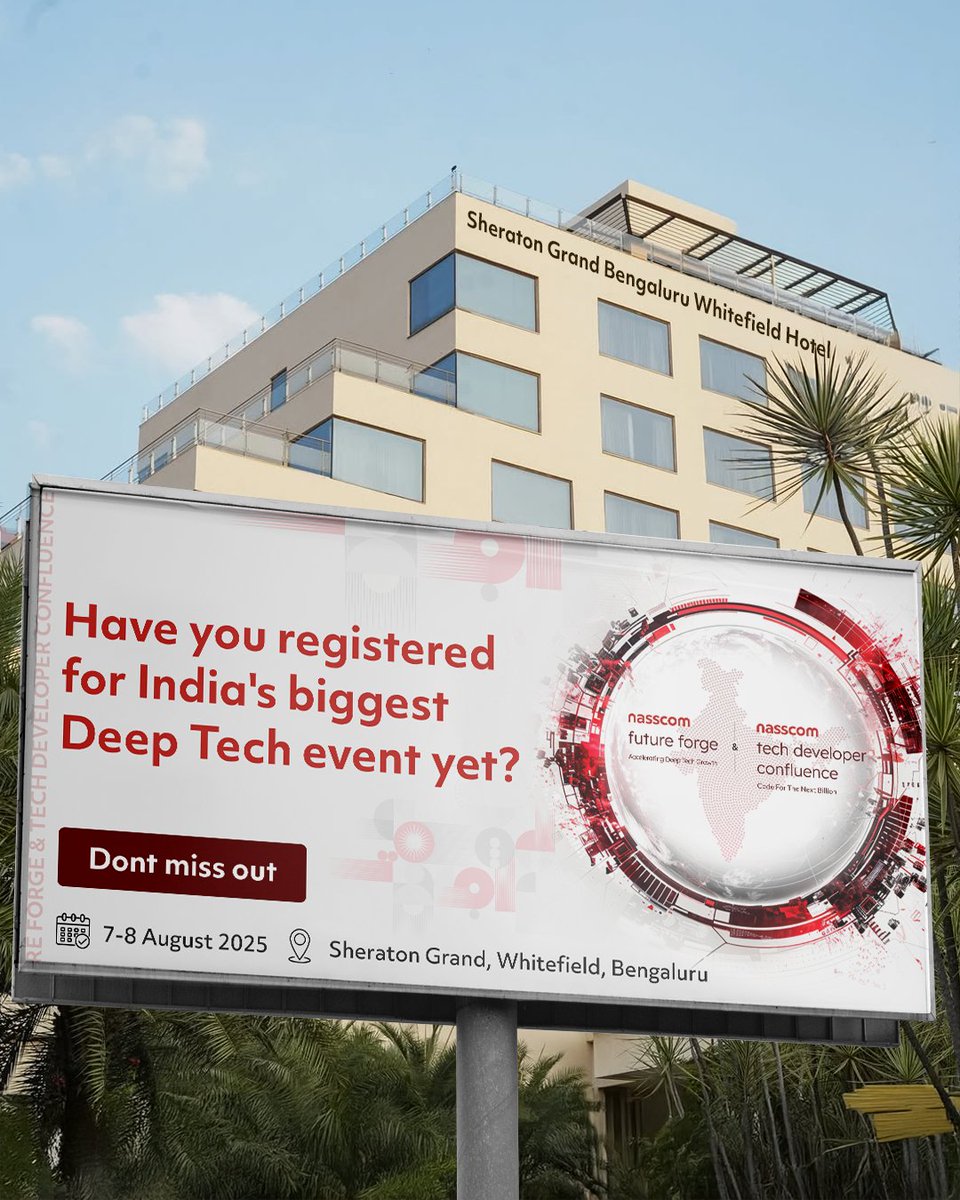 India’s Deep Tech movement is gaining momentum, this is your chance to be part of it. Don’t just follow the future. Be in the room shaping it.​

🗓 07th Aug 2025 – Nasscom Future Forge ​
🗓 08th Aug 2025 – Tech Developer Confluence ​
📍Sheraton Grand, Whitefield, Bengaluru