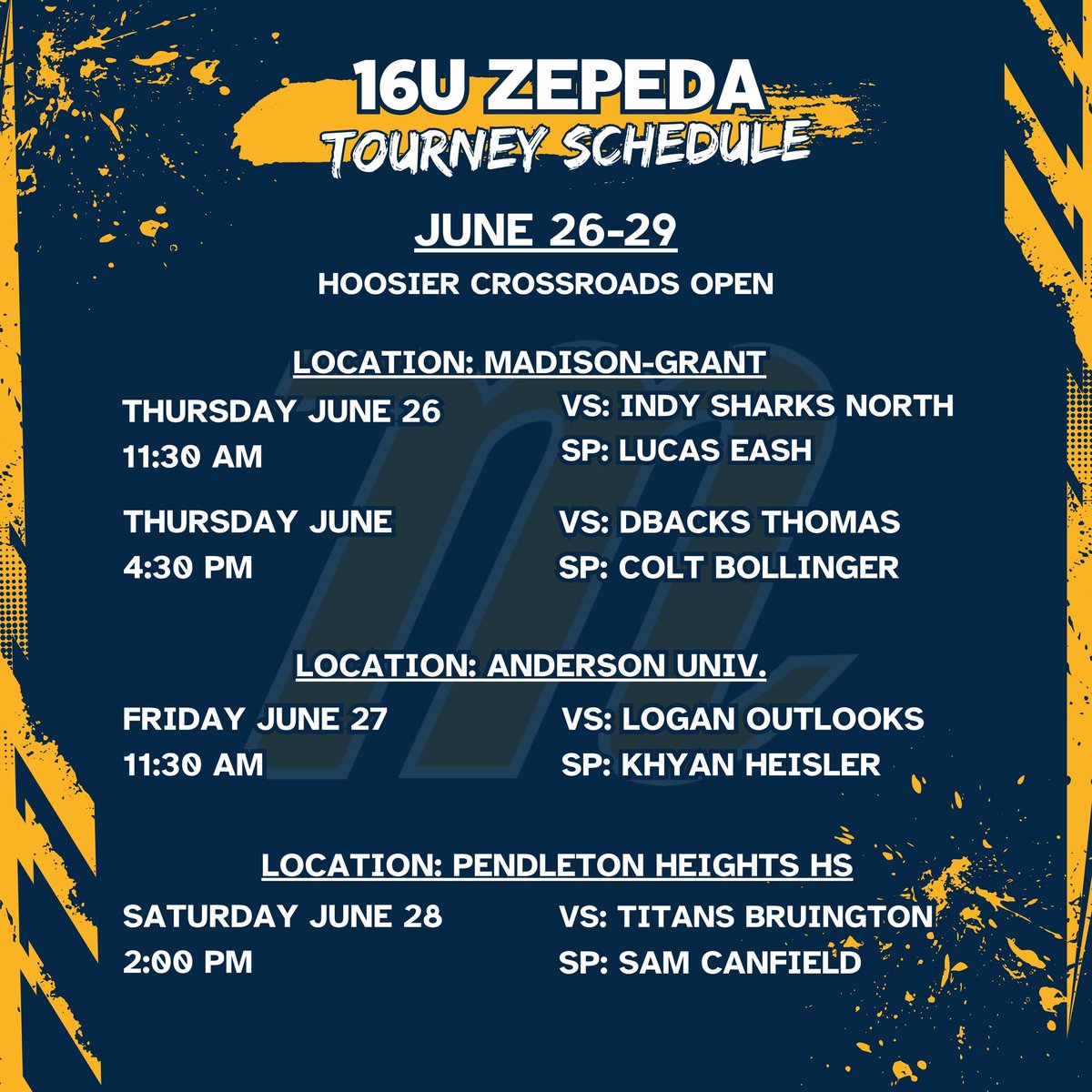 Marucci Prospects - Northern Indiana (@mprospectsni) on Twitter photo 16U Zepeda
ποΈJune 26-29
<a href="/Xroads_Baseball/">Crossroads Baseball Series</a>
π₯<a href="/lucas_eash/">Lucas</a>
π₯<a href="/BollingerC11500/">Colt Bollinger</a>
π₯<a href="/Kyhan_Heisler/">Kyhan Heisler</a>
π₯<a href="/SamCanfield2008/">Sam_Canfield</a> 16U Zepeda
ποΈJune 26-29
<a href="/Xroads_Baseball/">Crossroads Baseball Series</a>
π₯<a href="/lucas_eash/">Lucas</a>
π₯<a href="/BollingerC11500/">Colt Bollinger</a>
π₯<a href="/Kyhan_Heisler/">Kyhan Heisler</a>
π₯<a href="/SamCanfield2008/">Sam_Canfield</a>