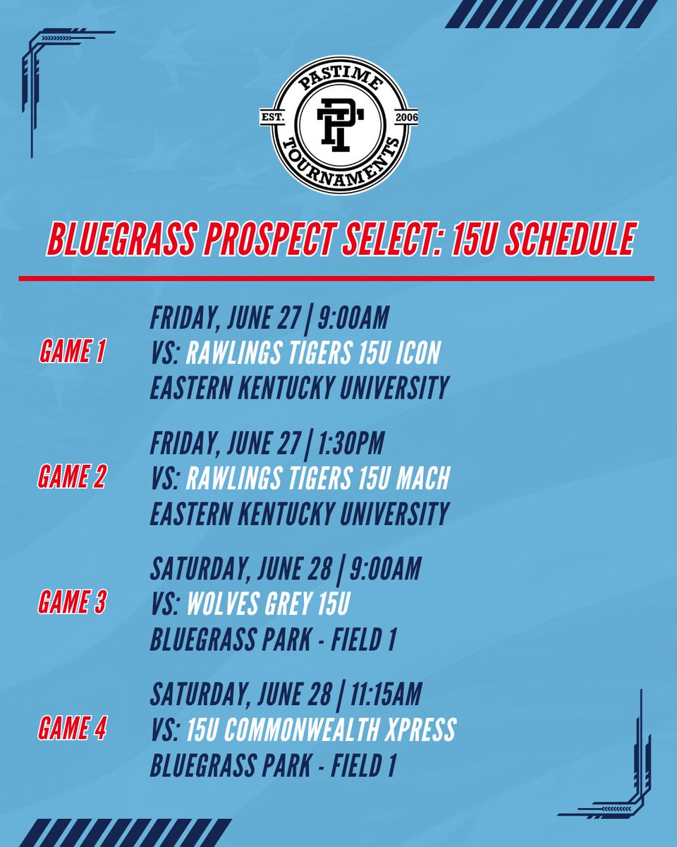 Louisville Baseball Club 2028 American (@lbc2028american) on Twitter photo 🗓️ WEEKEND SCHEDULE 🗓️
Back in action this weekend in Kentucky! Schedule, opponents + locations for this weekend's <a href="/PastimeBaseball/">Pastime Tournaments</a> Bluegrass Prospect Select👇
<a href="/LouBSBClub/">Louisville Baseball Club</a> 🗓️ WEEKEND SCHEDULE 🗓️
Back in action this weekend in Kentucky! Schedule, opponents + locations for this weekend's <a href="/PastimeBaseball/">Pastime Tournaments</a> Bluegrass Prospect Select👇
<a href="/LouBSBClub/">Louisville Baseball Club</a>