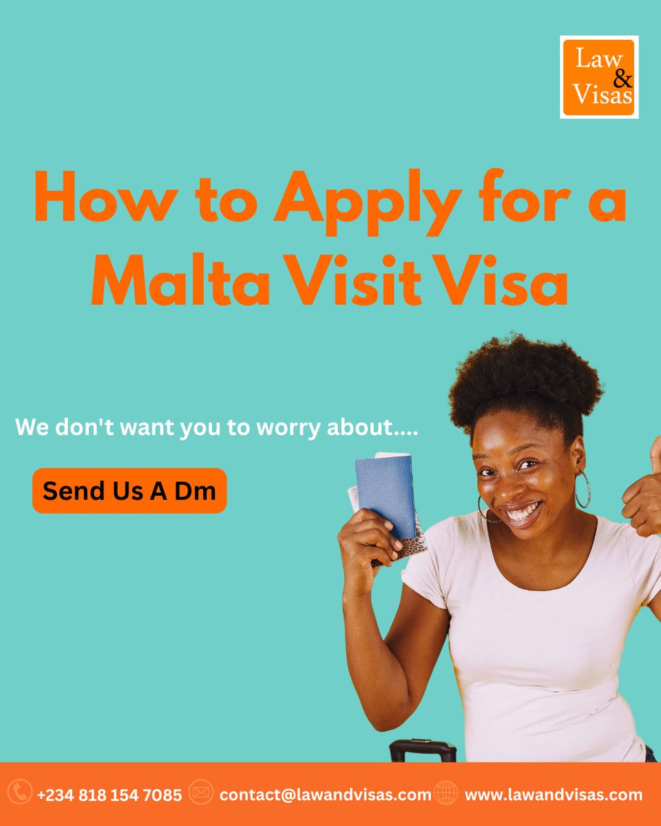 lawandvisas's tweet image. Need a Malta Visit Visa?
We’ll guide you through the process — passport, funds, travel plans, and more.
Apply stress-free with Law and Visas.
WhatsApp: +2348125505986
lawandvisas.com

#MaltaVisa #VisaHelp #LawAndVisas