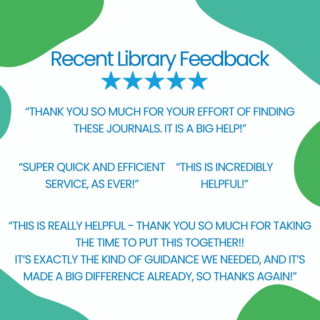 BTHFT Library Service (@bthftlibrary) on Twitter photo A snapshot of some of the lovely feedback we have received recently ☺️
We are here to support every BTHFT staff and student with their information needs - please don't hesitate to contact us at library.service@bthft.nhs.uk! ✉️ A snapshot of some of the lovely feedback we have received recently ☺️
We are here to support every BTHFT staff and student with their information needs - please don't hesitate to contact us at library.service@bthft.nhs.uk! ✉️