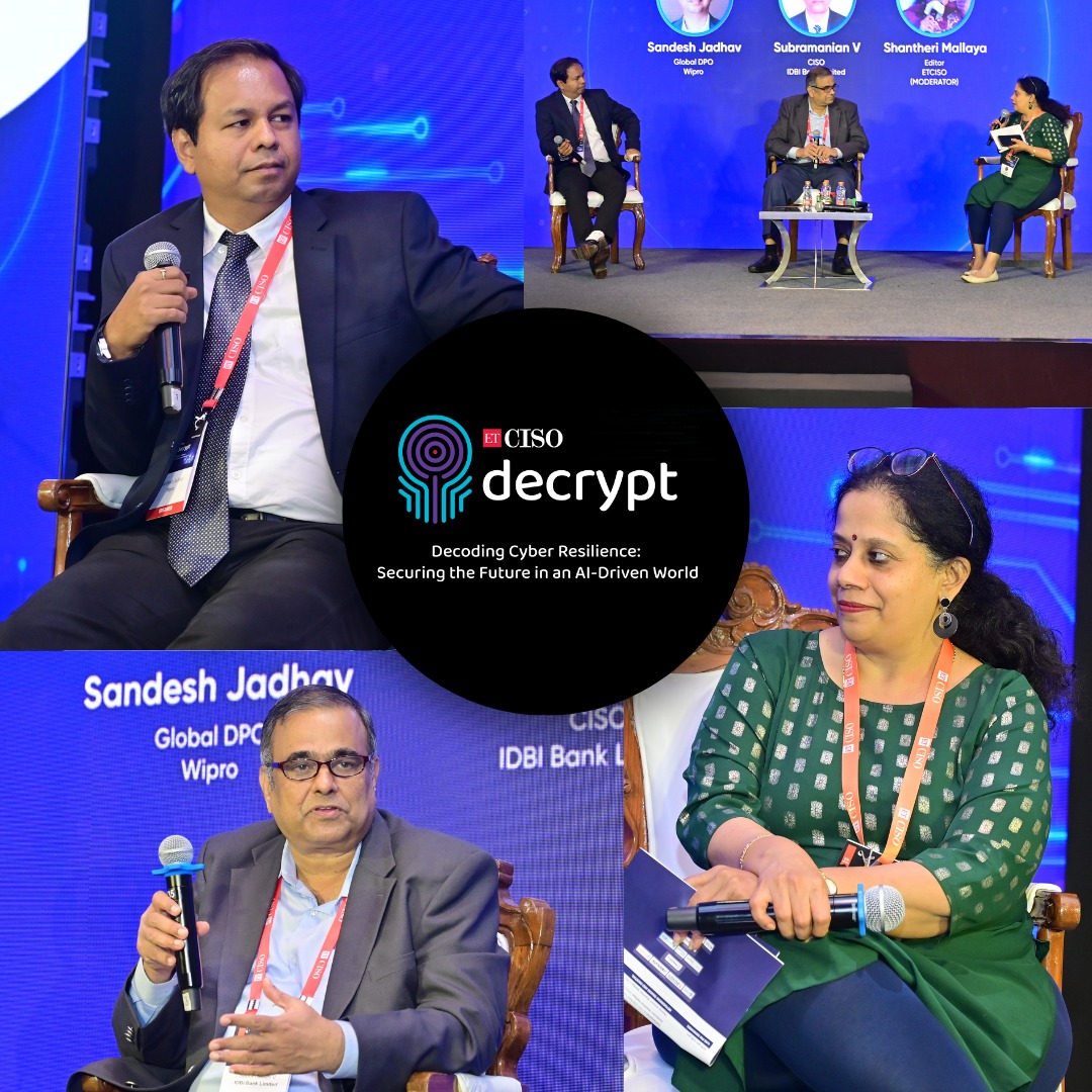 At #ETCISODecrypt2025, the fireside chat with Sandesh Jadhav (Global DPO, Wipro) and Subramanian V (CISO, IDBI Bank)—moderated by Shantheri Mallaya, wasn't just a conversation; it was a masterclass in executive-level security leadership.

Know more : ciso.economictimes.indiatimes.com