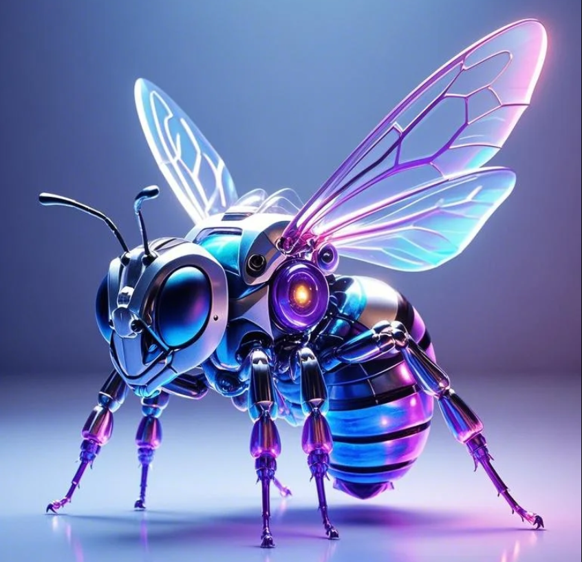 1218_AMam's tweet photo. PROMP:
A transparent mechanical bee, composed of intricate structures, representing future technology, set against a solid color background for simplicity, created using 3D modeling, rendered with C4D and Octane, at 8K resolution. https://t.co/o5X1WiP9cM