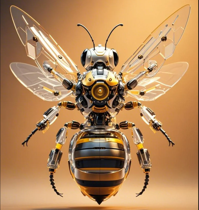 1218_AMam's tweet photo. PROMP:
A transparent mechanical bee, composed of intricate structures, representing future technology, set against a solid color background for simplicity, created using 3D modeling, rendered with C4D and Octane, at 8K resolution. https://t.co/o5X1WiP9cM